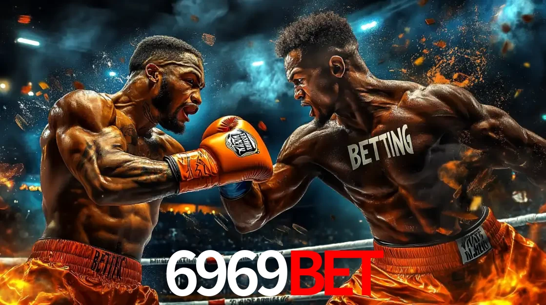 Dois boxeadores em uma luta intensa e explosiva, representando a adrenalina e as oportunidades de apostas em esportes de combate disponíveis na plataforma 6969BET.