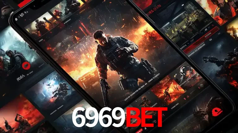 Tela de um celular exibindo uma galeria de jogos de tiro com temática militar, mostrando a variedade de e-sports disponíveis para apostas na plataforma de entretenimento 6969BET.