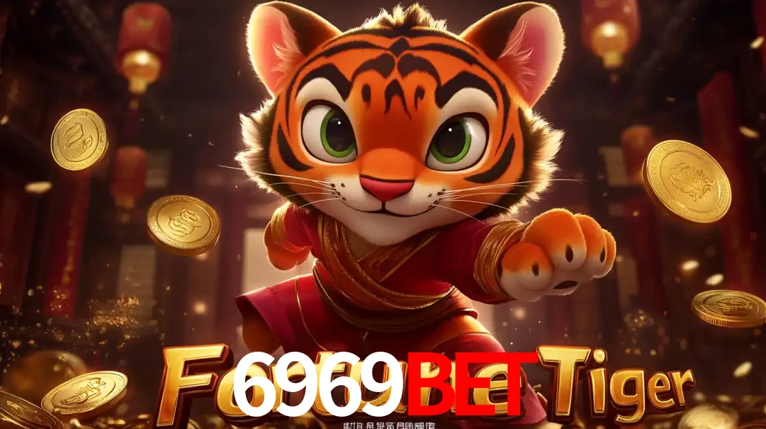 O carismático mascote do jogo de slot Fortune Tiger, um tigre fofo em pose de artes marciais, pronto para trazer sorte e multiplicadores de ganhos no cassino online 6969BET.