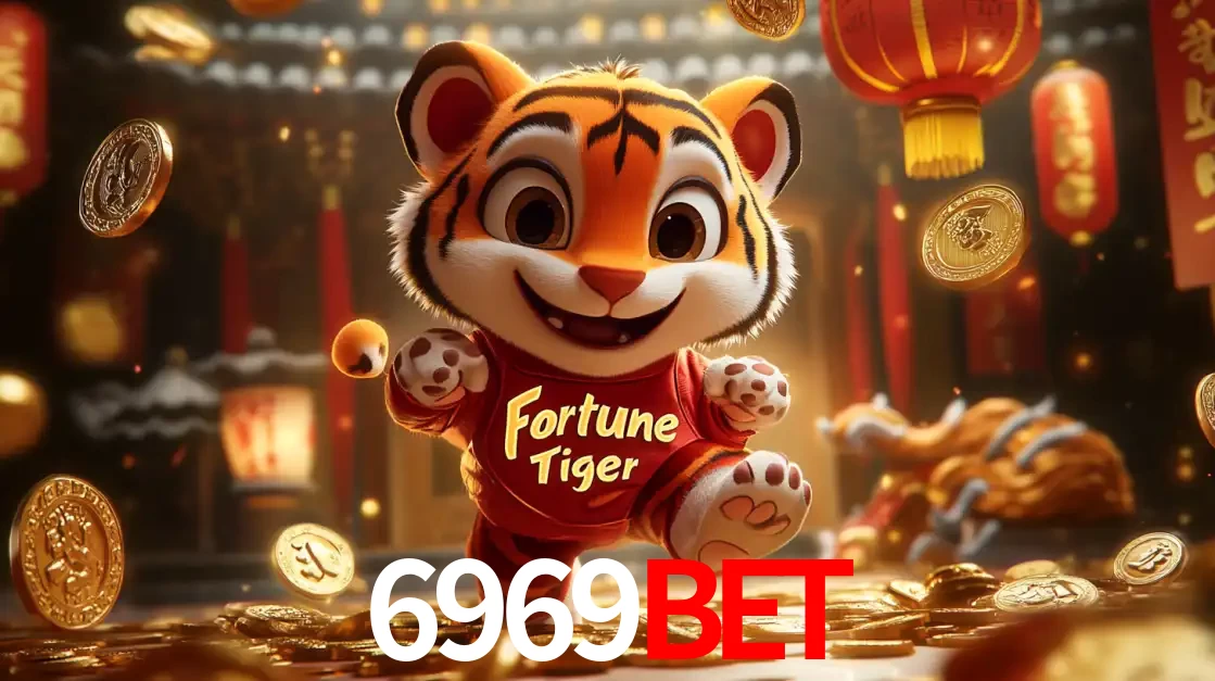 O alegre personagem do Fortune Tiger correndo sobre um caminho de moedas de ouro, simbolizando os grandes prêmios e a diversão do popular jogo de slot do 6969BET.