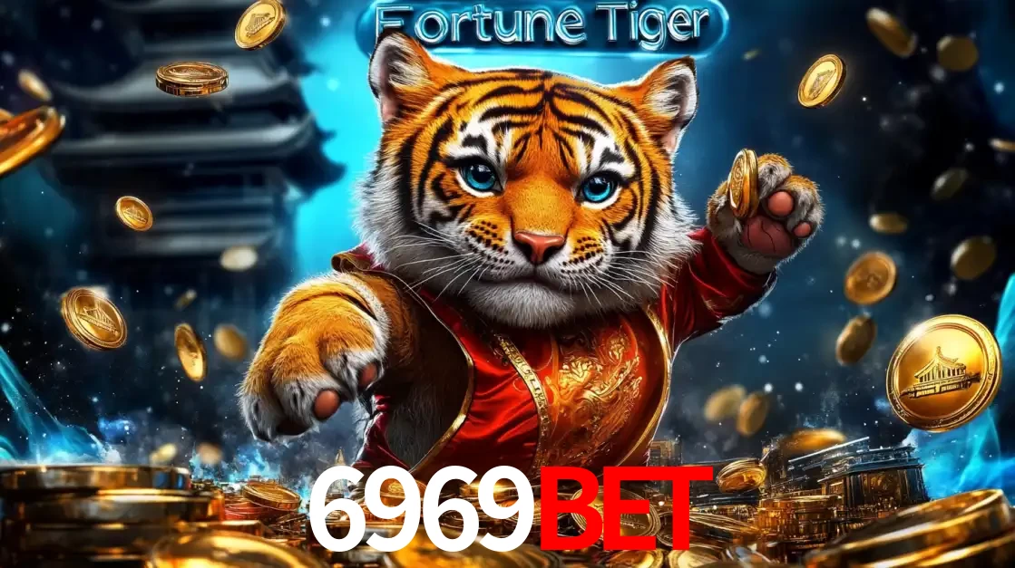 Imagem promocional do jogo de slot Fortune Tiger, com um tigre majestoso em traje tradicional cercado por uma fortuna em moedas de ouro, disponível agora no cassino 6969BET.